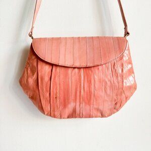 Coral Pink Leather Shoulder Bag with Flap